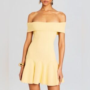 Retrofete Yellow Off-Shoulder Mini Dress